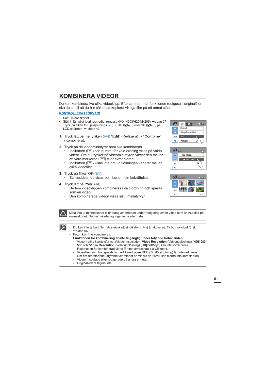 Samsung HMX-H205BP/EDC, HMX-H204BP/EDC, HMX-H200BP/EDC, HMX-H203BP/EDC manual Kombinera Videor 