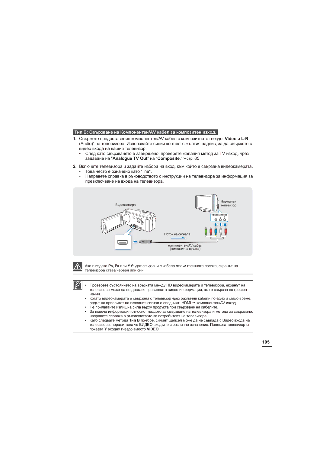 Samsung HMX-H205BP/EDC, HMX-H204BP/EDC, HMX-H200BP/EDC manual Ɡɚɞɚɜɚɧɟɧɚ³$QDORJXH792XW´ɧɚ³&RPSRVLWH´¬ɫɬɪ, 105 