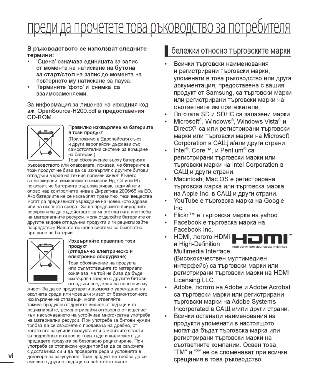 Samsung HMX-H204BP/EDC, HMX-H200BP/EDC, HMX-H205BP/EDC manual Преди да прочетете това ръководство за потребителя 