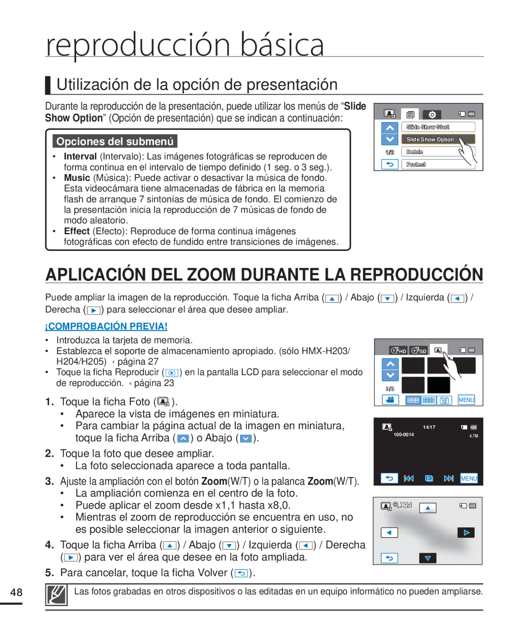 Samsung HMX-H204BP/EDC manual Aplicación DEL Zoom Durante LA Reproducción, Utilización de la opción de presentación 