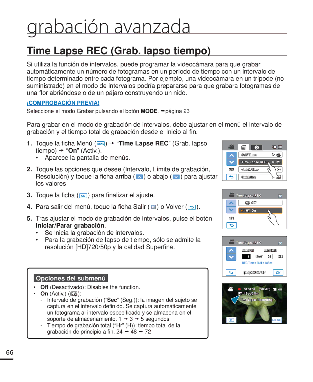 Samsung HMX-H220RP/EDC, HMX-H204BP/EDC, HMX-H200BP/EDC, HMX-H220SP/EDC, HMX-H200RP/EDC manual Time Lapse REC Grab. lapso tiempo 