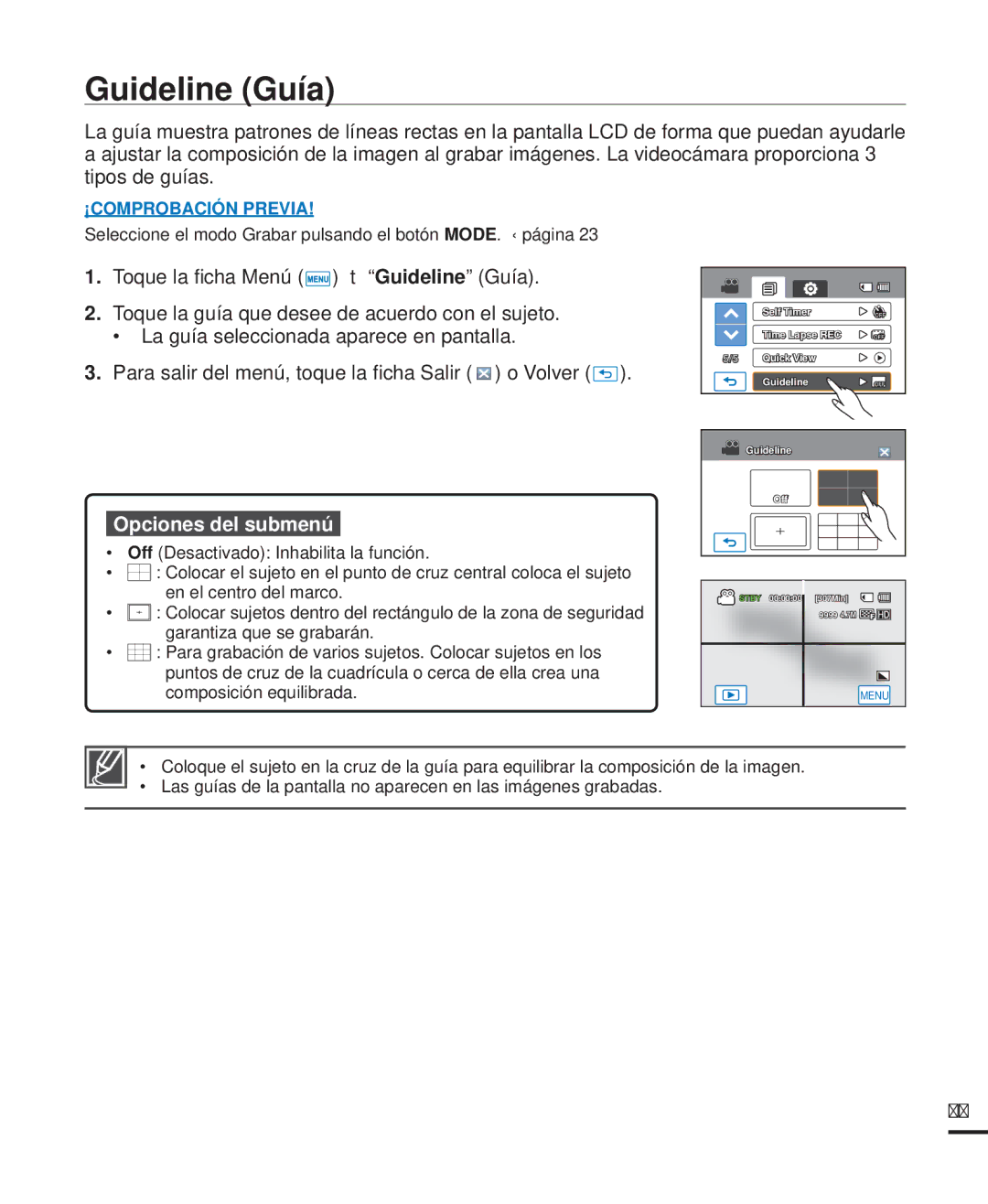 Samsung HMX-H200SP/EDC, HMX-H204BP/EDC, HMX-H200BP/EDC, HMX-H220RP/EDC, HMX-H220SP/EDC, HMX-H200RP/EDC manual Guideline Guía 