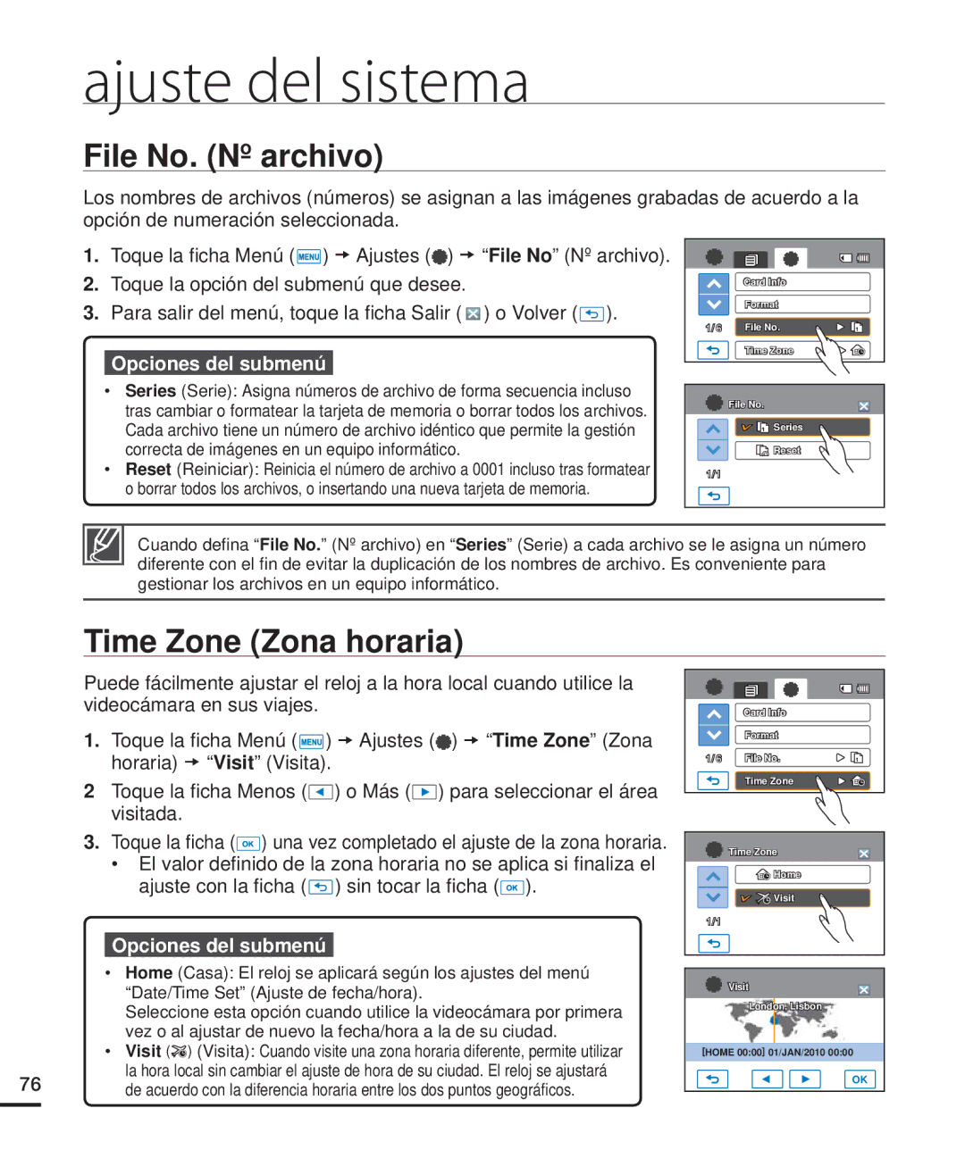 Samsung HMX-H200RP/EDC, HMX-H204BP/EDC, HMX-H200BP/EDC, HMX-H220RP/EDC manual File No. Nº archivo, Time Zone Zona horaria 