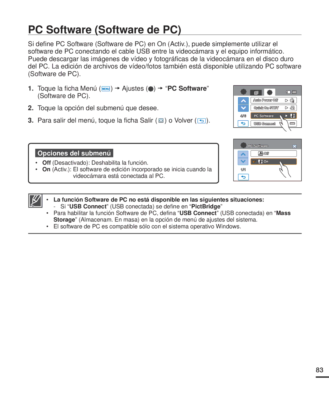 Samsung HMX-H220SP/EDC, HMX-H204BP/EDC, HMX-H200BP/EDC, HMX-H220RP/EDC, HMX-H200RP/EDC manual PC Software Software de PC 