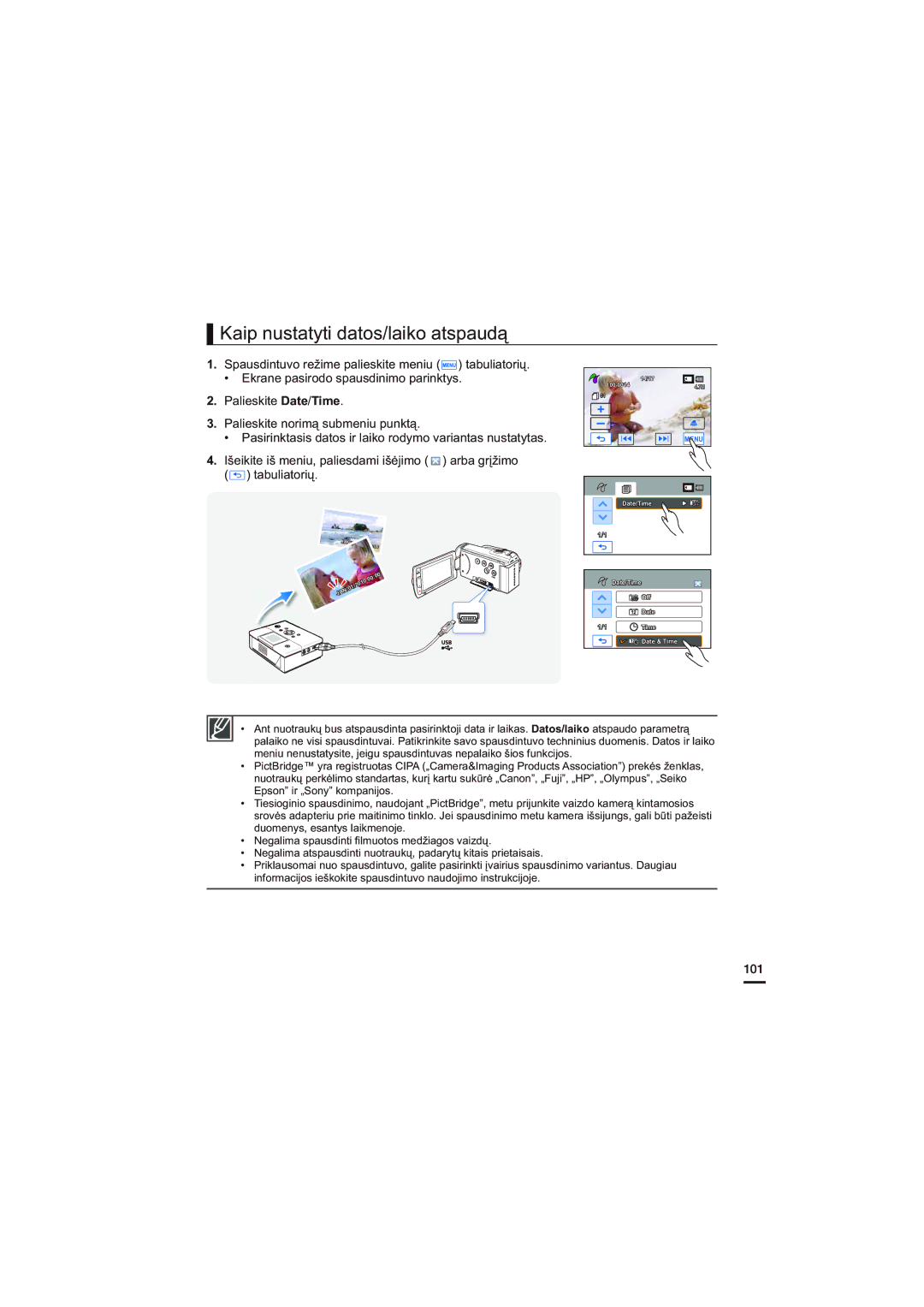 Samsung HMX-H200BP/XEB, HMX-H204BP/EDC manual Kaip nustatyti datos/laiko atspaudą 