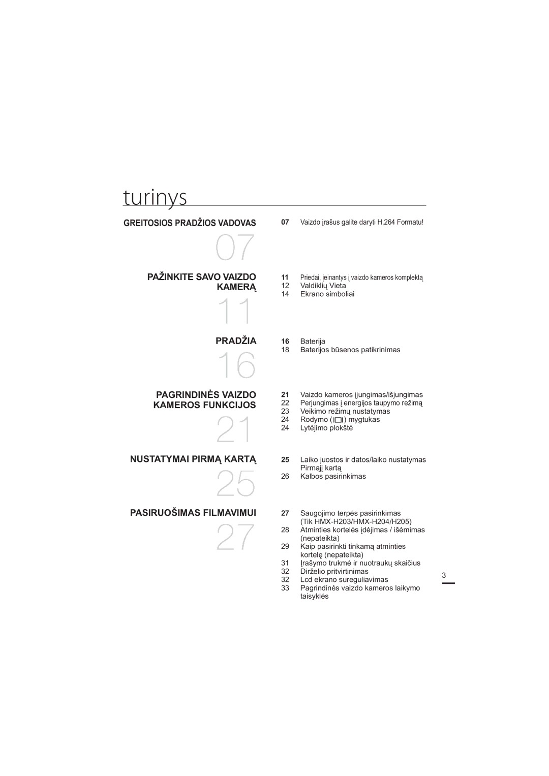 Samsung HMX-H200BP/XEB, HMX-H204BP/EDC manual Turinys 