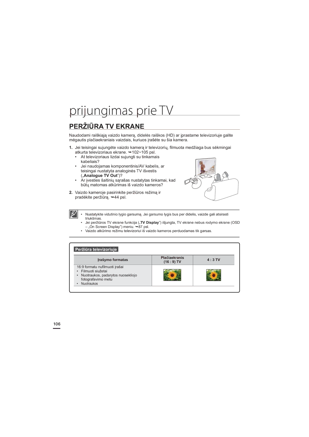 Samsung HMX-H204BP/EDC, HMX-H200BP/XEB manual Peržiūra TV Ekrane, „Analogue TV Out?, Peržiūra televizoriuje 