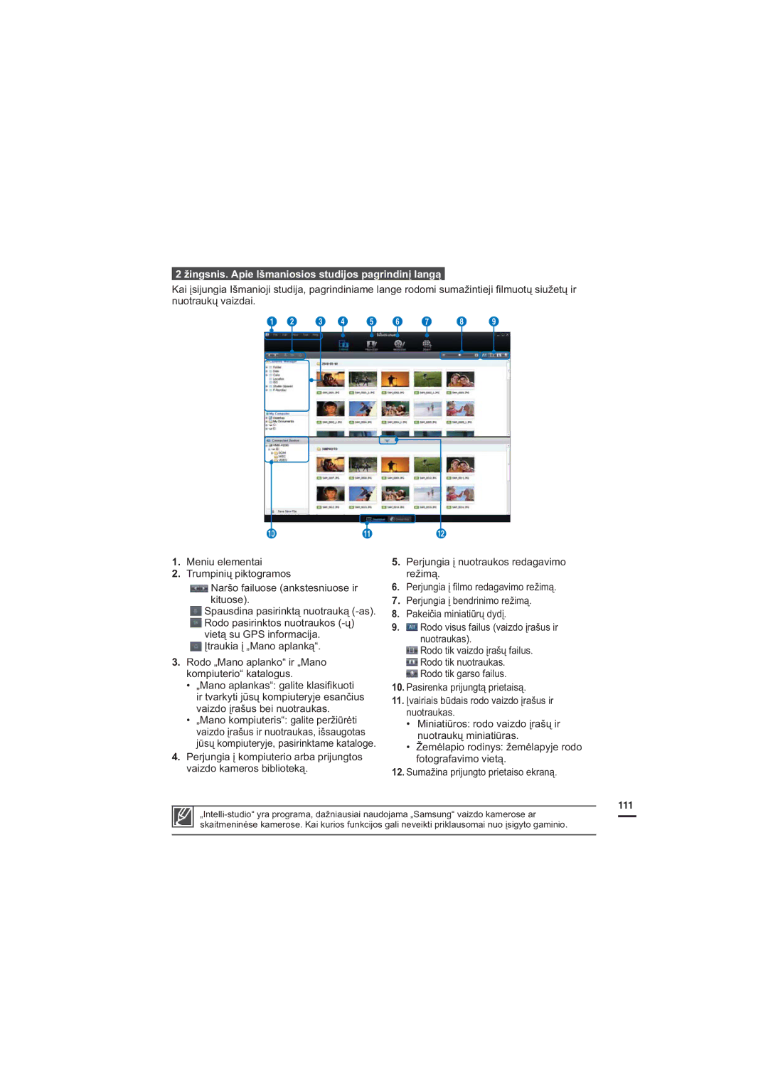 Samsung HMX-H200BP/XEB, HMX-H204BP/EDC manual Žingsnis. Apie Išmaniosios studijos pagrindinį langą, 3 4 5 6 7 8 