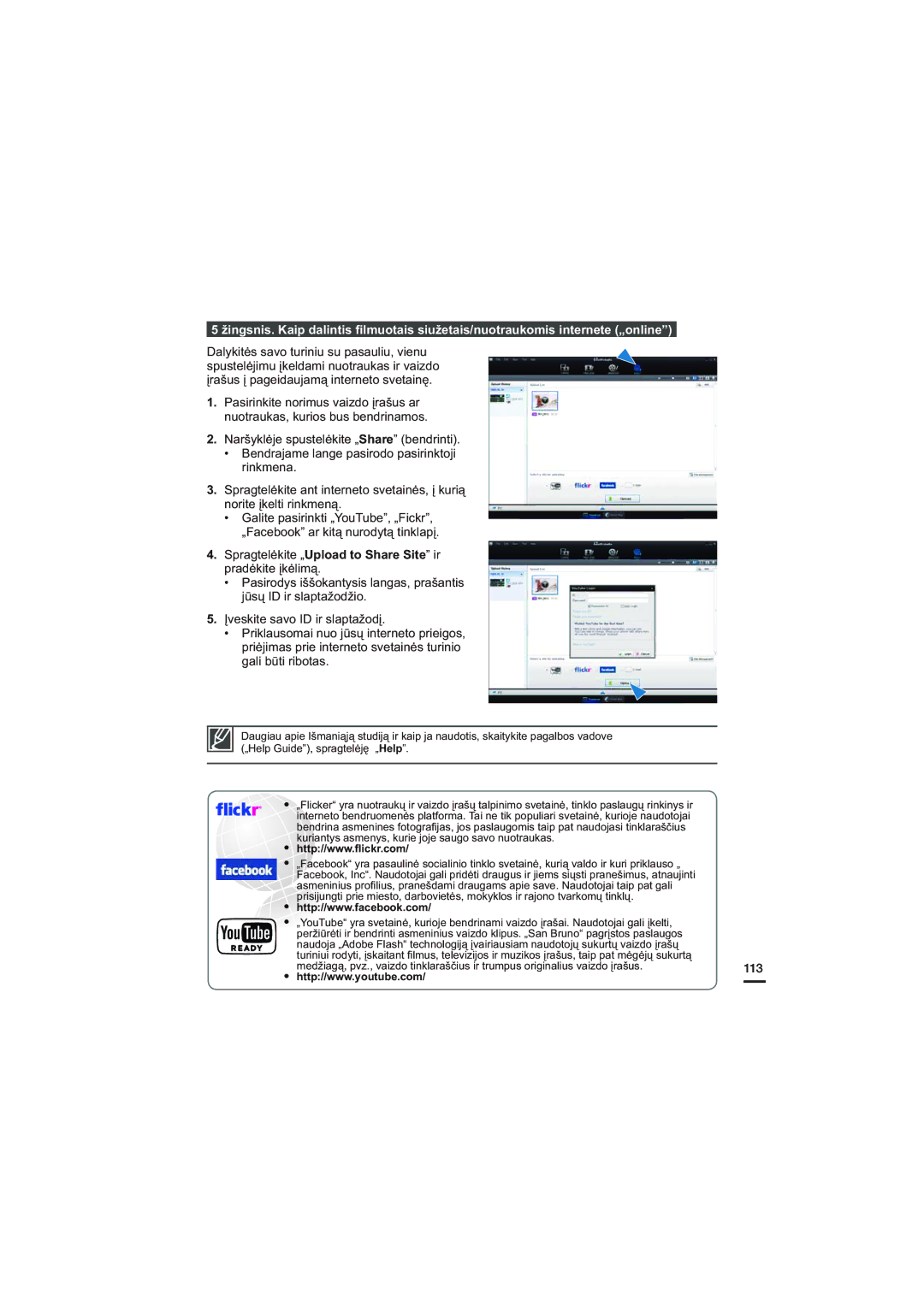 Samsung HMX-H200BP/XEB, HMX-H204BP/EDC manual Spragtelėkite „Upload to Share Site ir pradėkite įkėlimą 