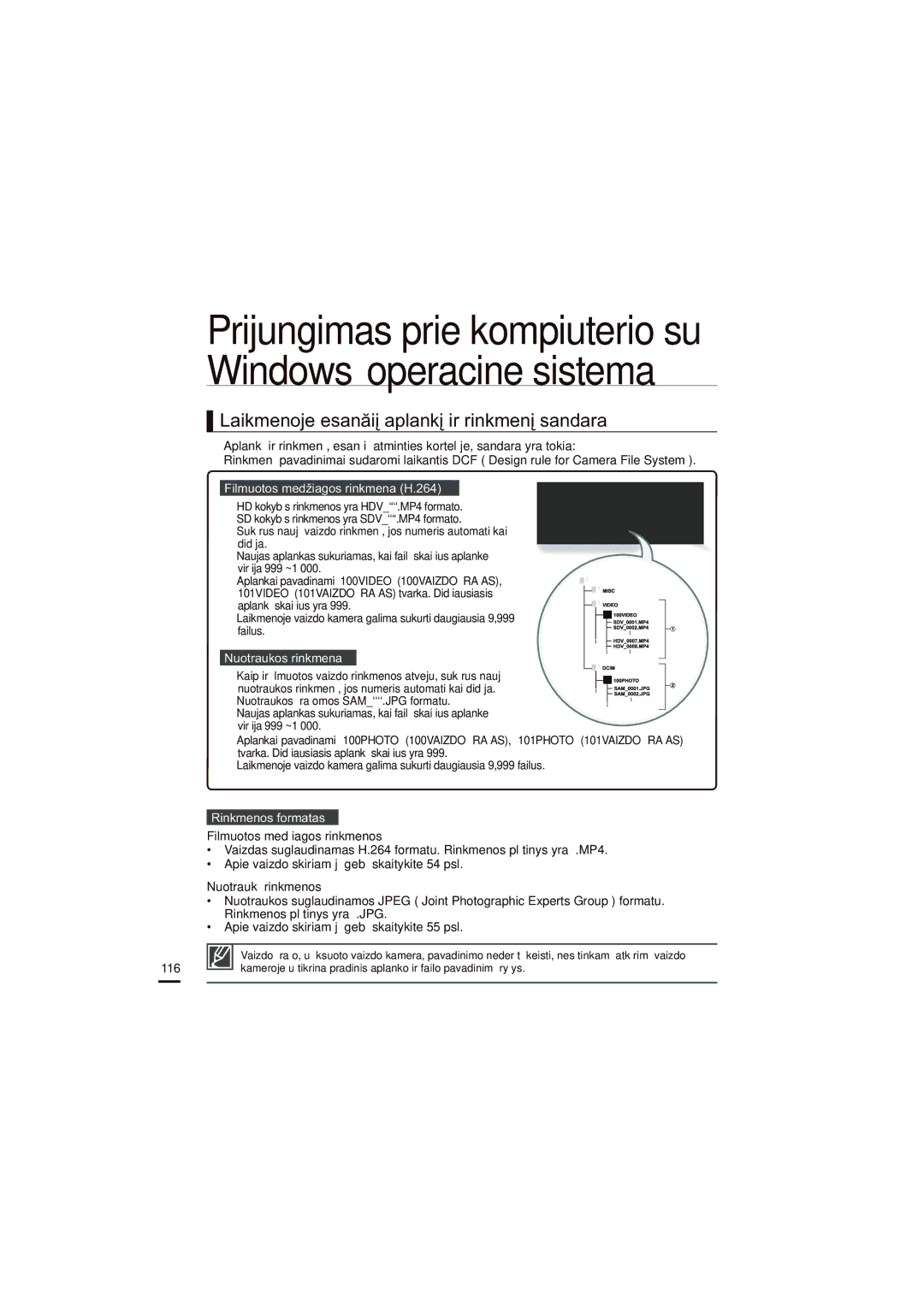 Samsung HMX-H204BP/EDC, HMX-H200BP/XEB manual Filmuotos medžiagos rinkmena H.264, Nuotraukos rinkmena, Rinkmenos formatas 