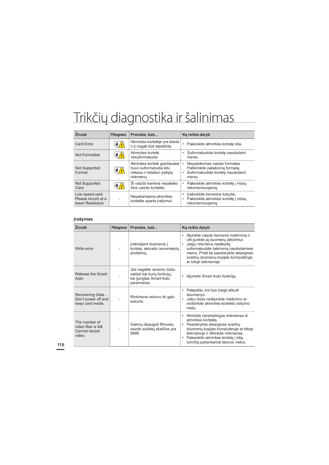 Samsung HMX-H204BP/EDC, HMX-H200BP/XEB manual Įrašymas 