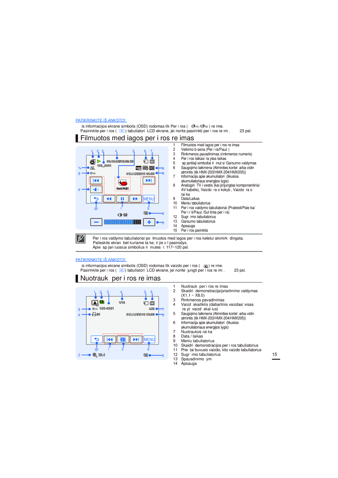 Samsung HMX-H200BP/XEB, HMX-H204BP/EDC manual Filmuotos medžiagos peržiūros režimas, Nuotraukų peržiūros režimas 