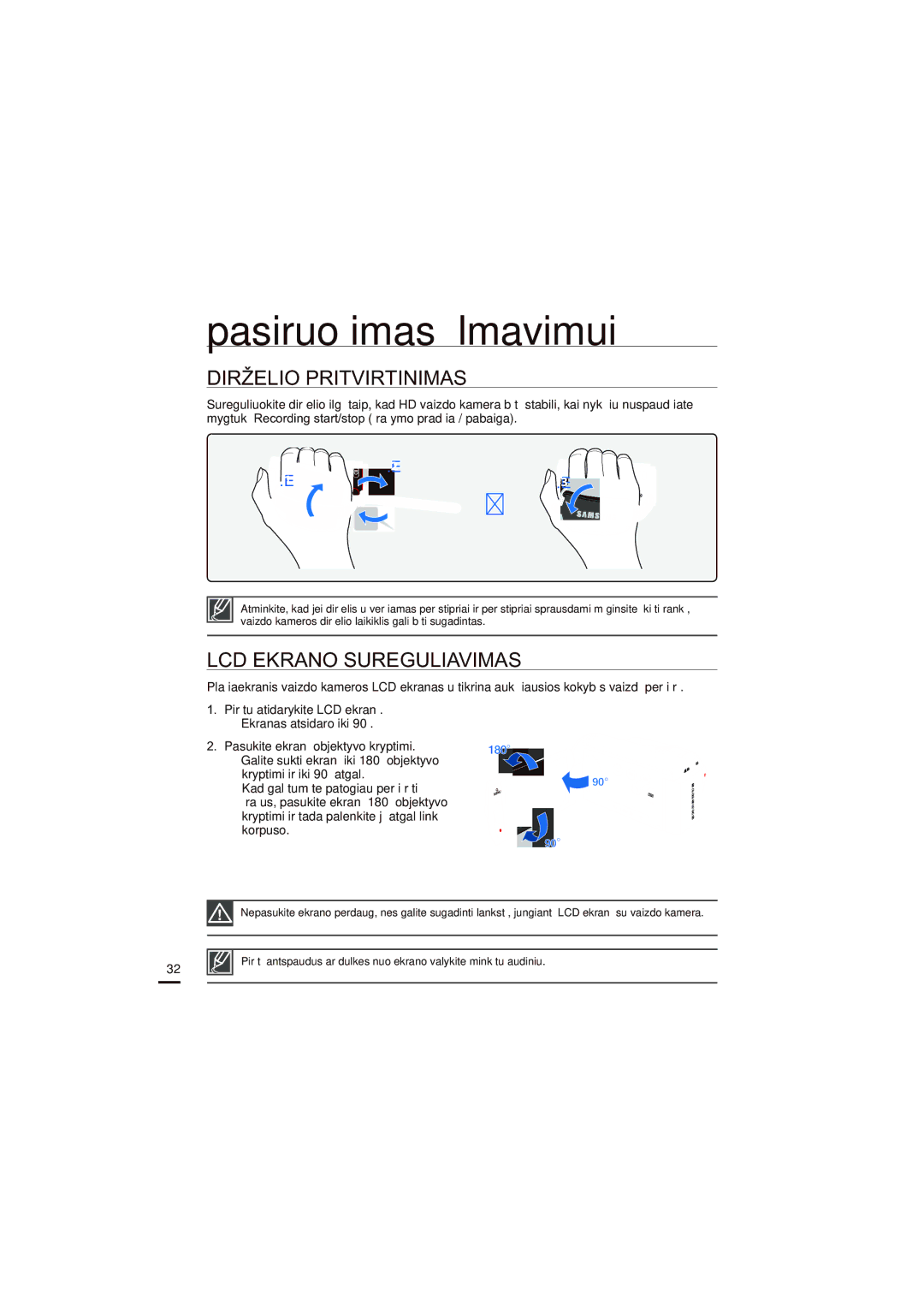 Samsung HMX-H204BP/EDC, HMX-H200BP/XEB manual Dirželio Pritvirtinimas, LCD Ekrano Sureguliavimas 