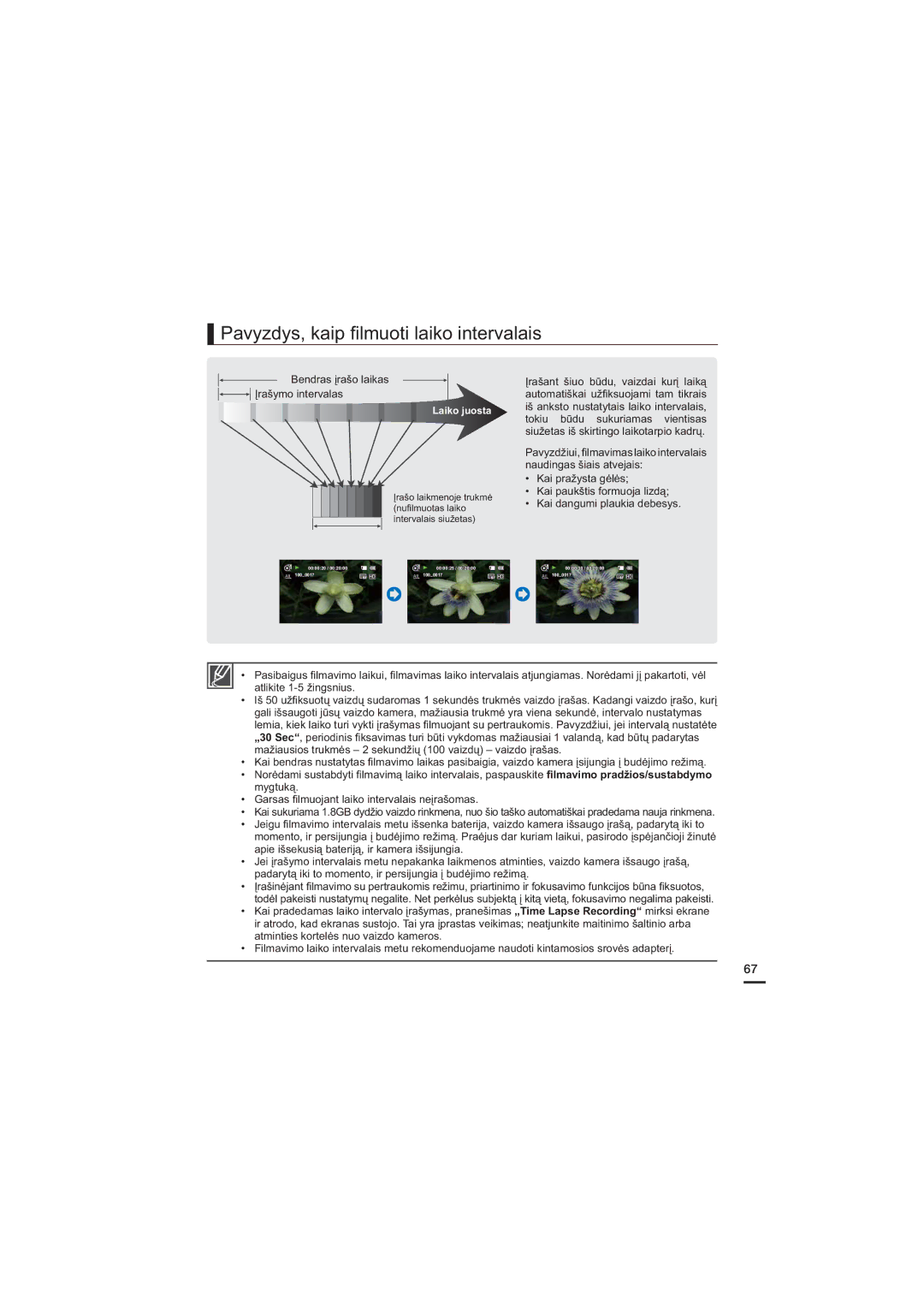 Samsung HMX-H200BP/XEB, HMX-H204BP/EDC manual Pavyzdys, kaip ﬁlmuoti laiko intervalais 