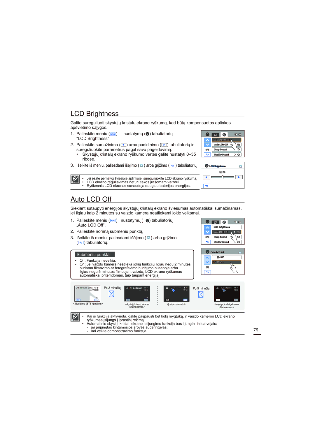 Samsung HMX-H200BP/XEB, HMX-H204BP/EDC manual LCD Brightness, Auto LCD Off 