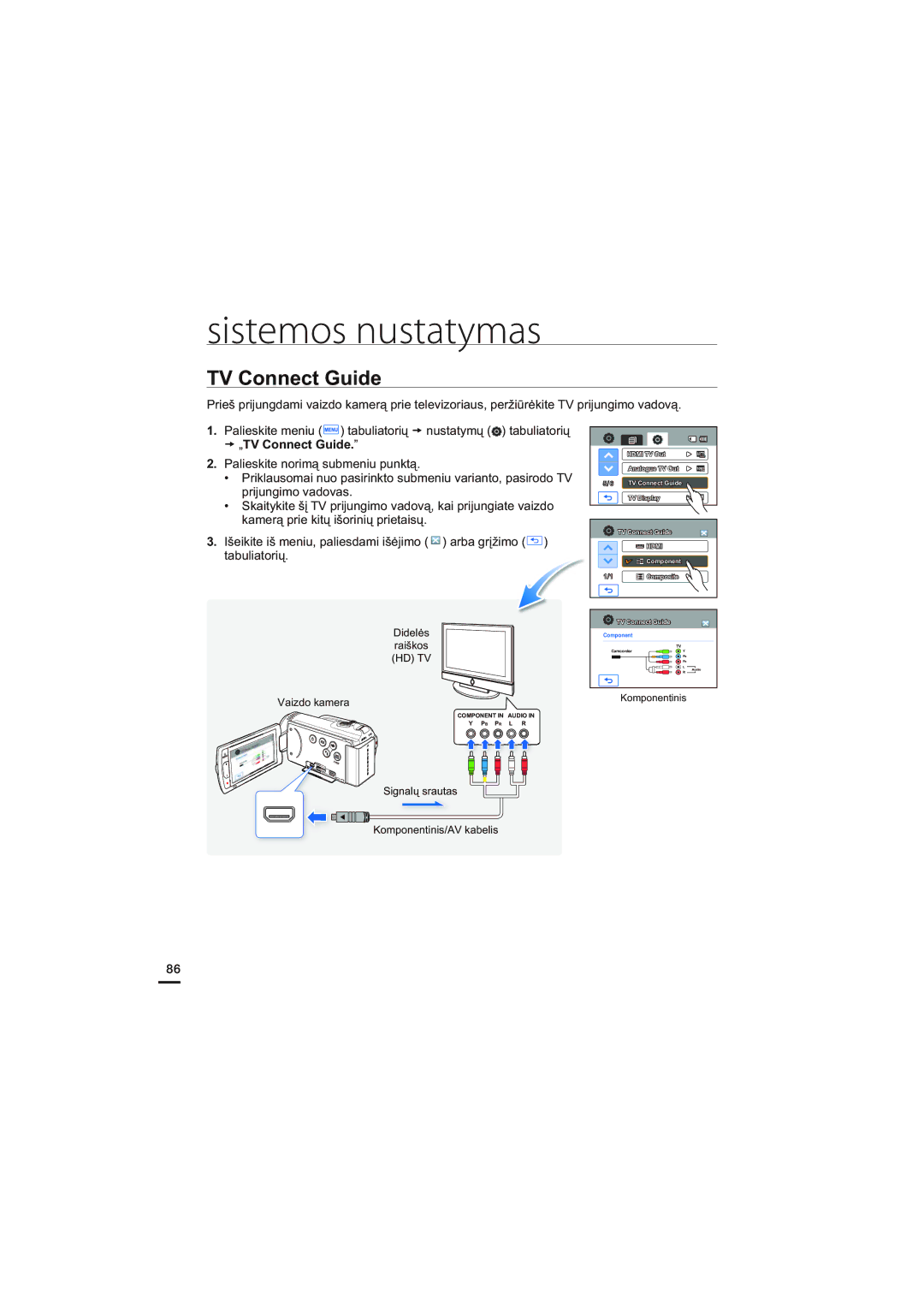 Samsung HMX-H204BP/EDC, HMX-H200BP/XEB manual TV Connect Guide, Komponentinis 