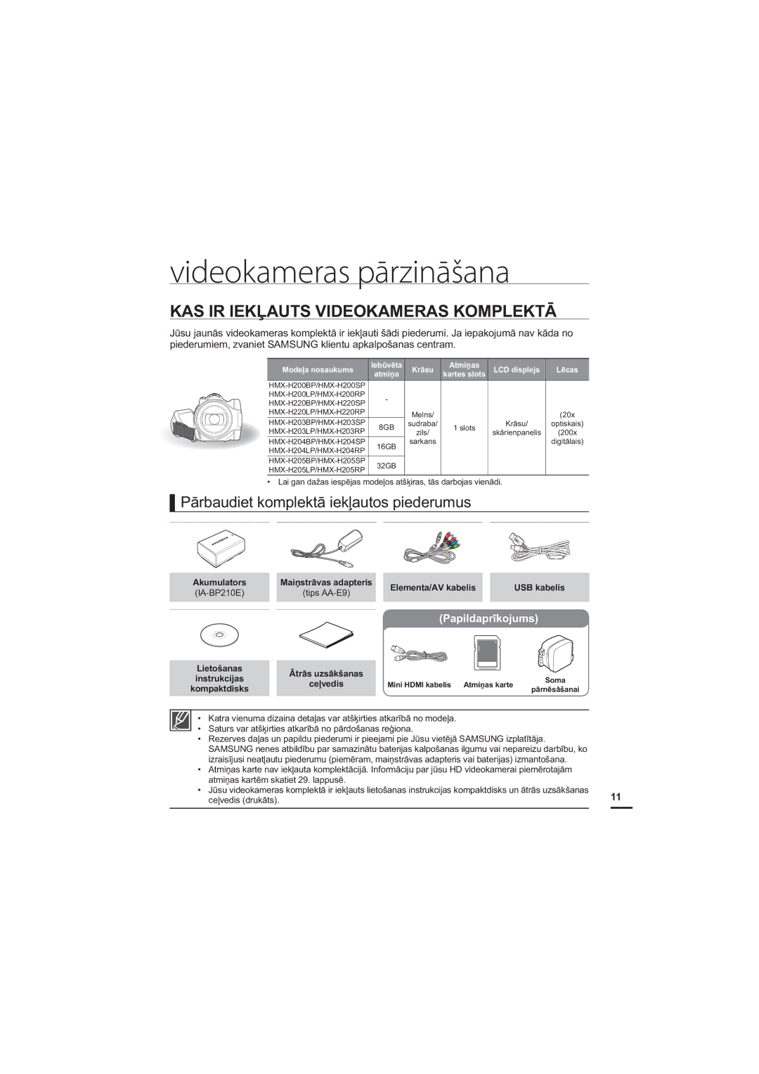 Samsung HMX-H200BP/XEB, HMX-H204BP/EDC manual Videokameras pārzināšana, $6,5,.ƹ$8769,2.$05$6.203/.7Ɩ, 3DSLOGDSUƯNRMXPV 