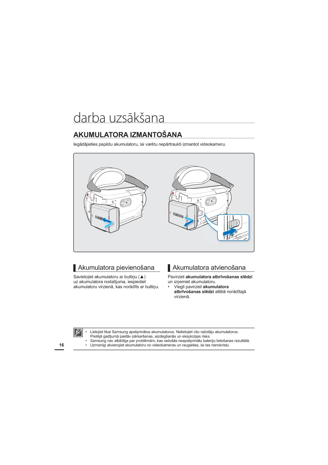 Samsung HMX-H204BP/EDC, HMX-H200BP/XEB manual Darba uzsākšana, $.808/$725$,=0$172â$1$, XqLƽhplhwDnxpxodwrux, Ylulhqɨ 