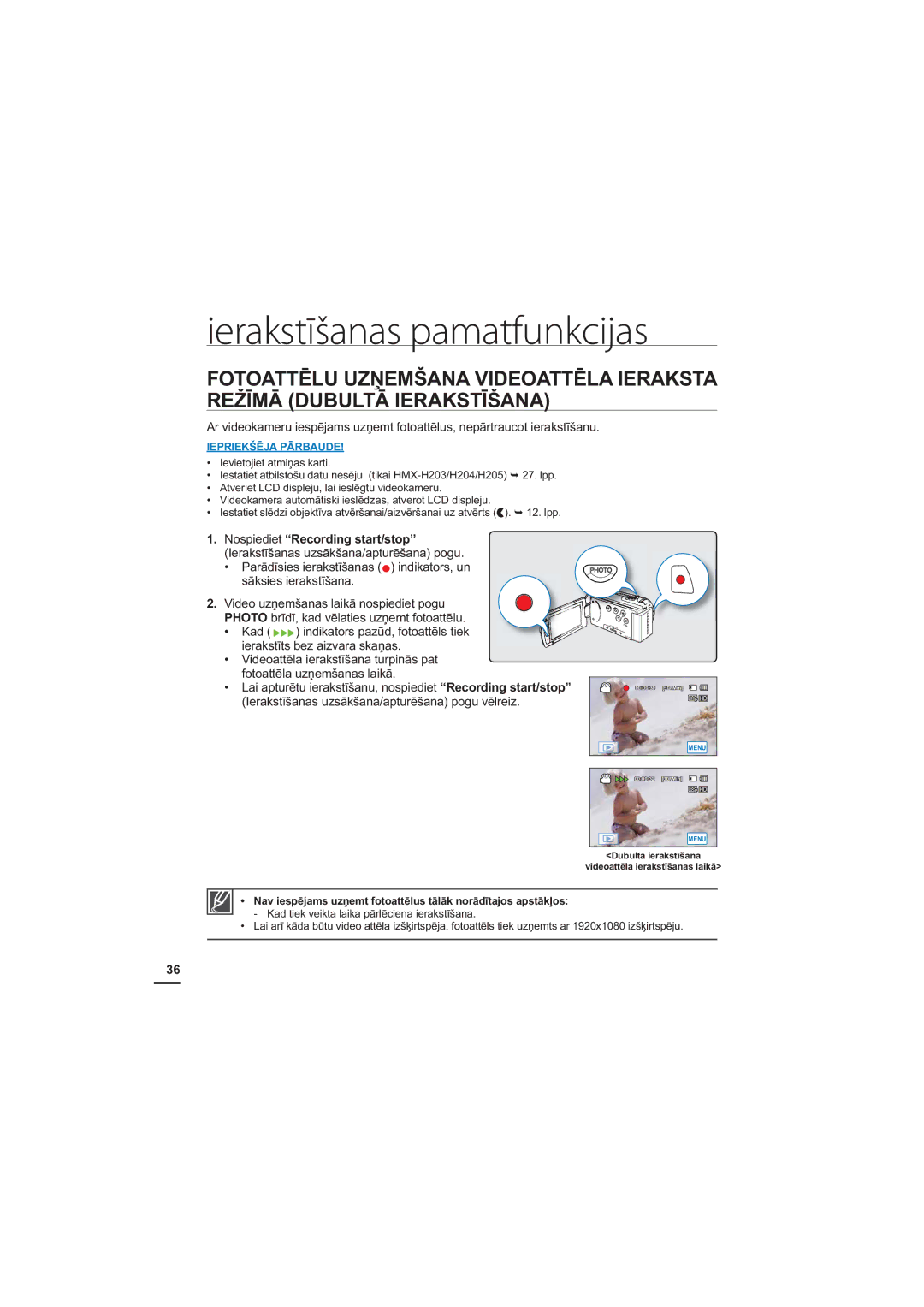 Samsung HMX-H204BP/EDC, HMX-H200BP/XEB manual VƗNVLHVLHUDNVWƯãDQD, LhudnvwưwvEhDlydudVndƽdv 