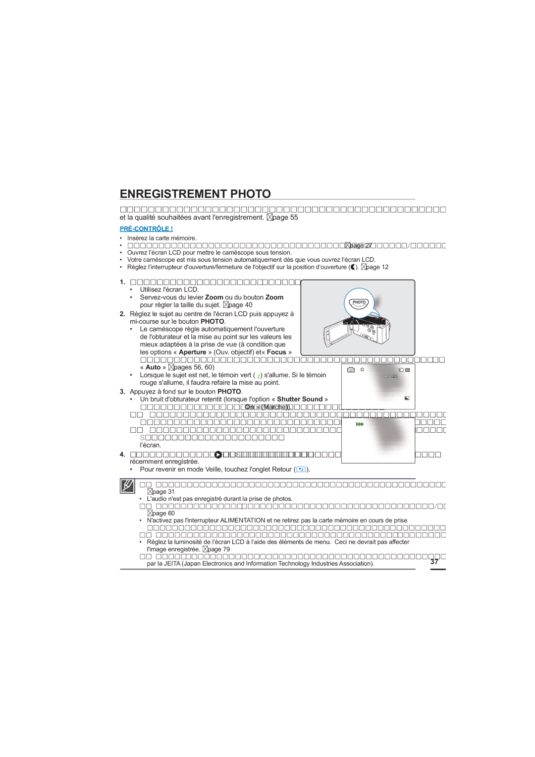 Samsung HMX-H204BP/MEA, HMX-H204BP/EDC Enregistrement Photo, Et la qualité souhaitées avant lenregistrement. ¬page, ’écran 