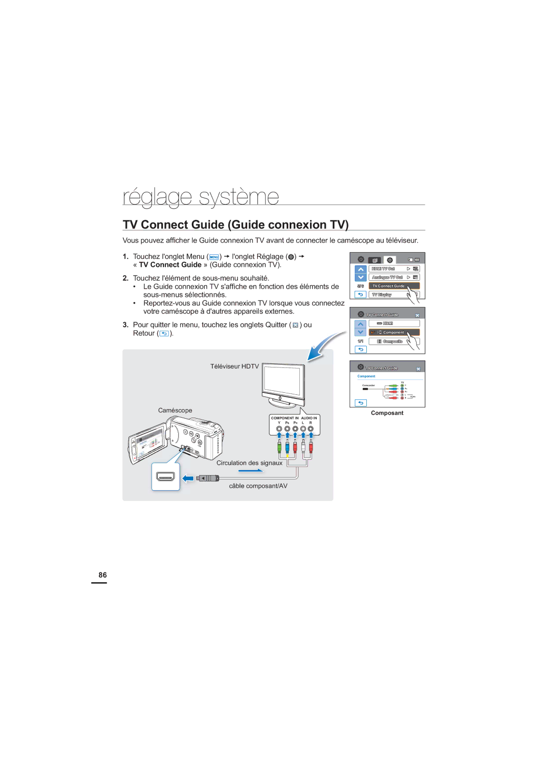 Samsung HMX-H204BP/MEA, HMX-H204BP/EDC, HMX-H204SP/EDC manual TV Connect Guide Guide connexion TV, Téléviseur Hdtv Caméscope 