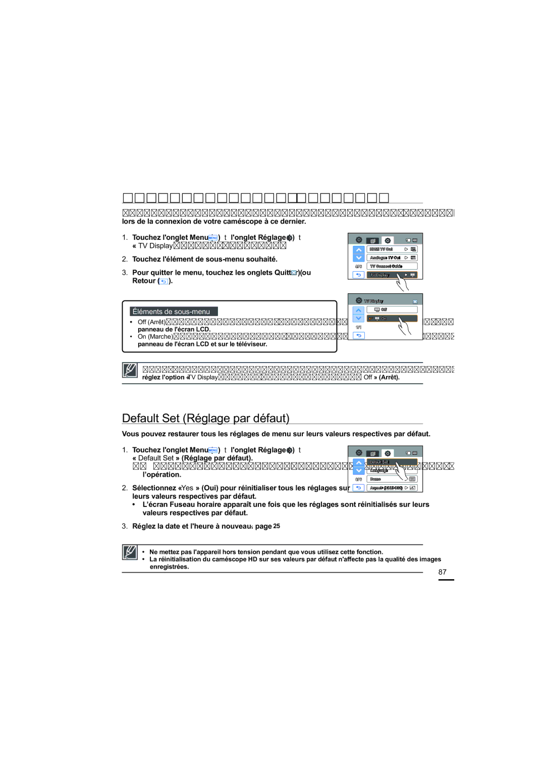 Samsung HMX-H220RP/EDC manual 79LVSOD\$I¿FK79, Default Set Réglage par défaut, « Default Set » Réglage par défaut 