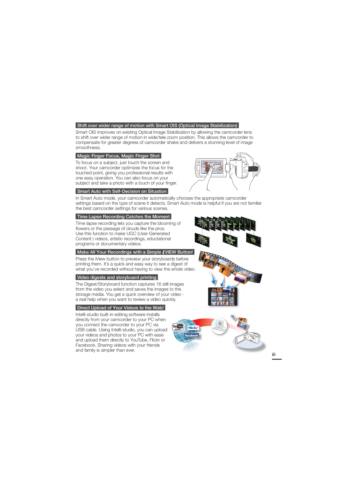 Samsung HMX-H204BP/MEA, HMX-H204BP/EDC Magic Finger Focus, Magic Finger Shot, Smart Auto with Self-Decision on Situation 