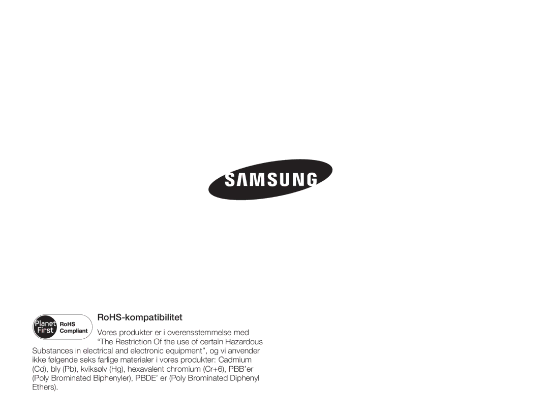 Samsung HMX-H303BP/EDC, HMX-H300BP/EDC, HMX-H300RP/EDC, HMX-H300SP/EDC manual RoHS-kompatibilitet 