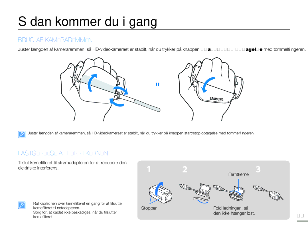 Samsung HMX-H300RP/EDC, HMX-H300BP/EDC, HMX-H300SP/EDC, HMX-H303BP/EDC manual Sådan kommer du i gang 