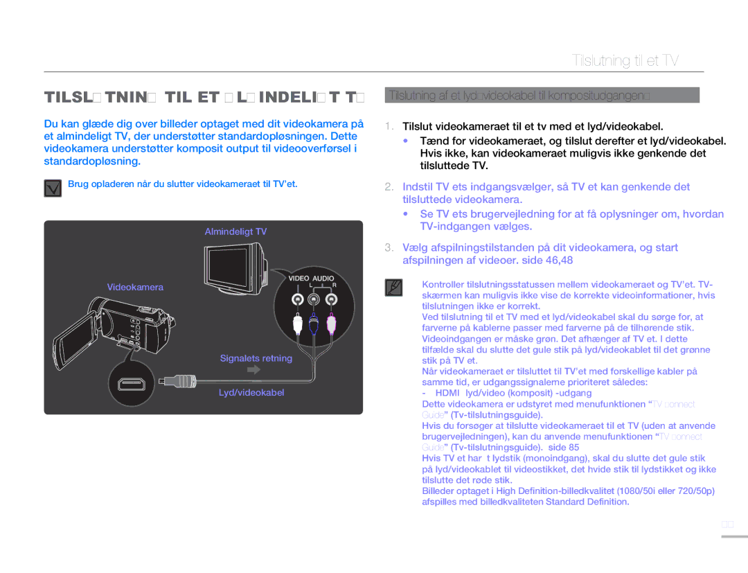 Samsung HMX-H300RP/EDC, HMX-H300BP/EDC, HMX-H300SP/EDC manual Tilslutning til et TV, Tilslutning TIL ET Almindeligt TV 