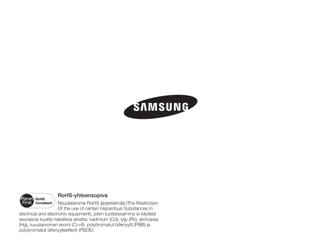 Samsung HMX-H303BP/EDC, HMX-H300BP/EDC, HMX-H300RP/EDC, HMX-H300SP/EDC manual RoHS-yhteensopiva 