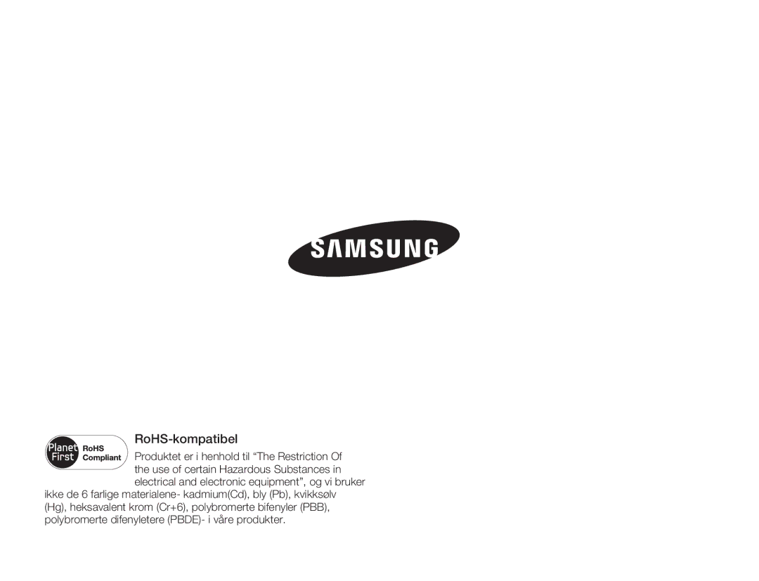 Samsung HMX-H303BP/EDC, HMX-H300BP/EDC, HMX-H300RP/EDC, HMX-H300SP/EDC manual RoHS-kompatibel 