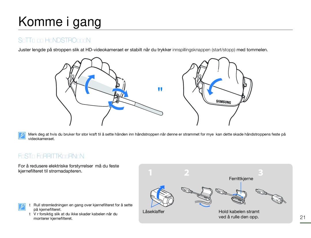 Samsung HMX-H300RP/EDC, HMX-H300BP/EDC, HMX-H300SP/EDC, HMX-H303BP/EDC manual Komme i gang 