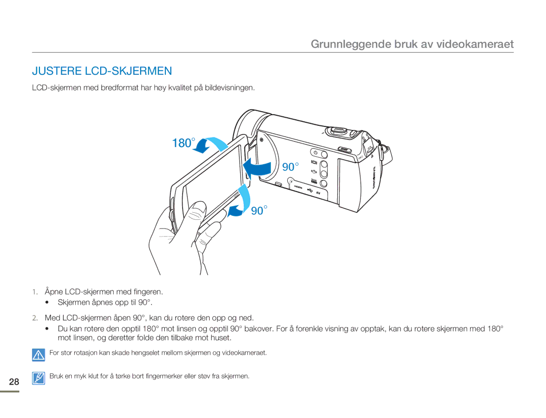 Samsung HMX-H300BP/EDC, HMX-H300RP/EDC, HMX-H300SP/EDC, HMX-H303BP/EDC manual Justere LCD-SKJERMEN 