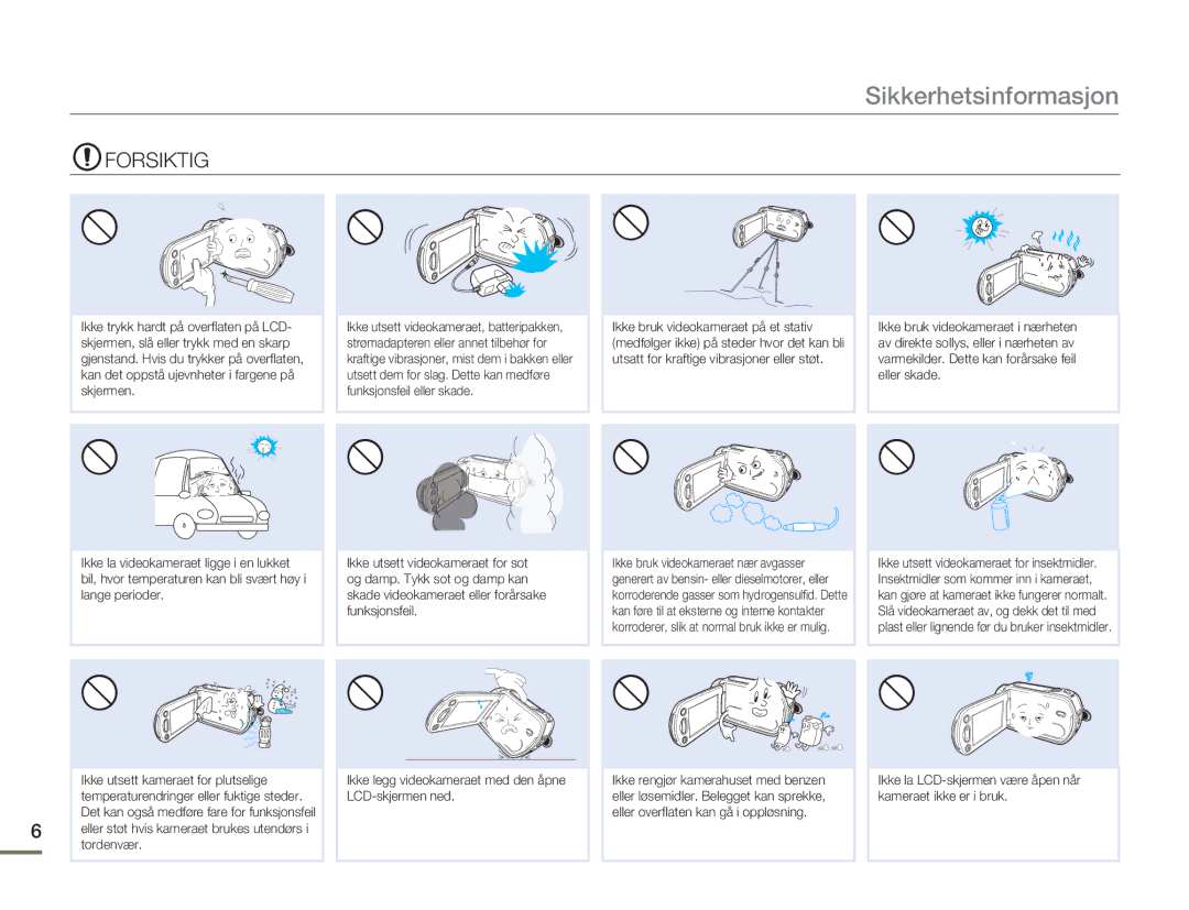 Samsung HMX-H300SP/EDC, HMX-H300BP/EDC, HMX-H300RP/EDC, HMX-H303BP/EDC manual Forsiktig 