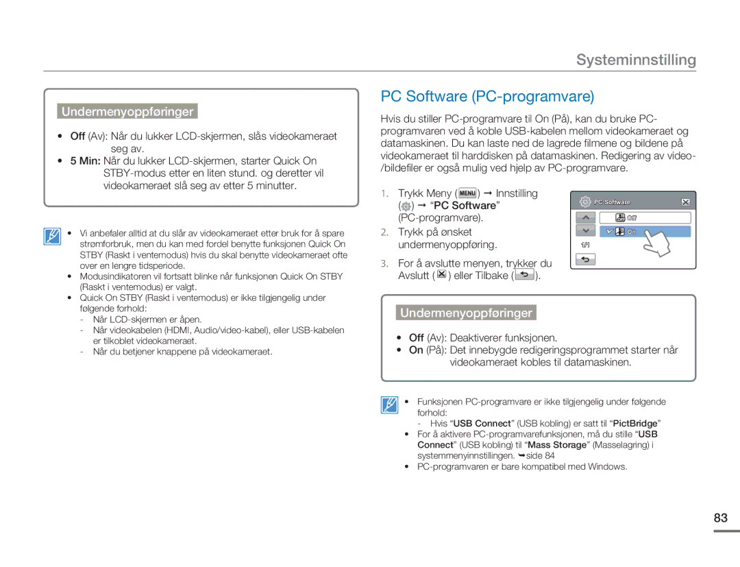 Samsung HMX-H303BP/EDC, HMX-H300BP/EDC, HMX-H300RP/EDC, HMX-H300SP/EDC manual PC Software PC-programvare 