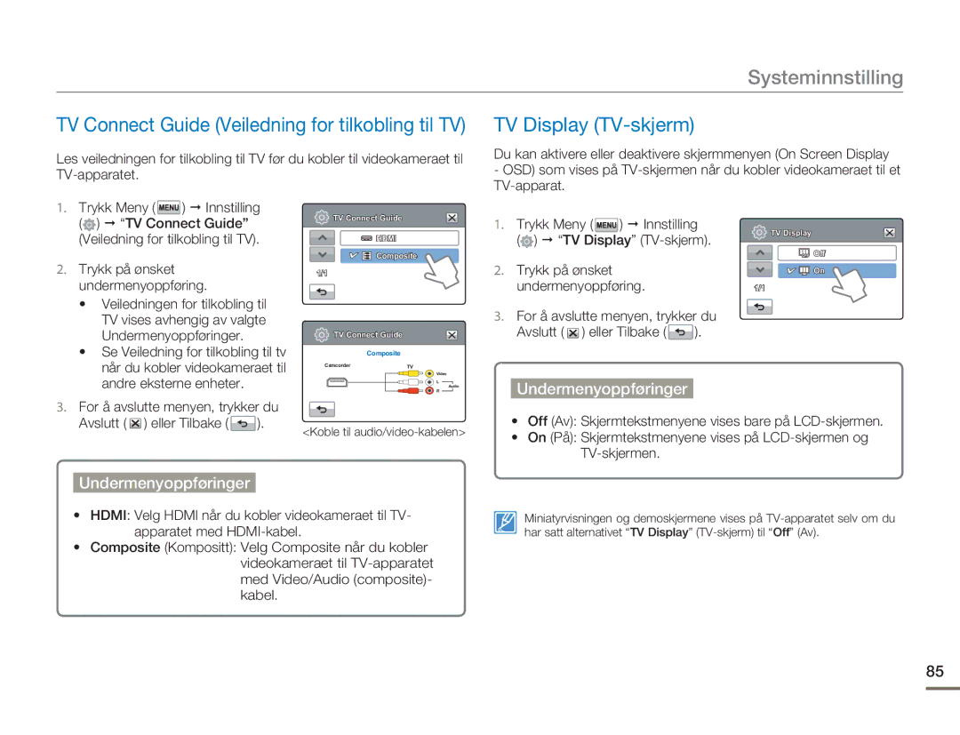 Samsung HMX-H300RP/EDC TV Connect Guide Veiledning for tilkobling til TV, TV Display TV-skjerm, Andre eksterne enheter 