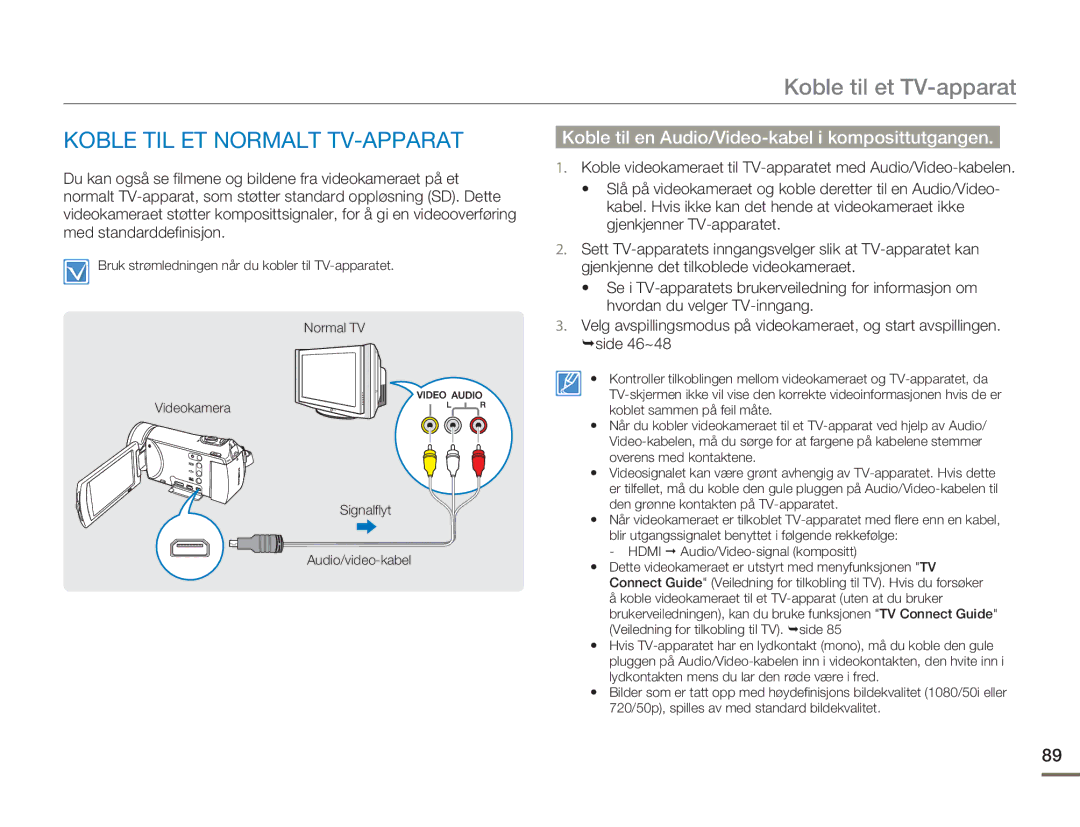 Samsung HMX-H300RP/EDC, HMX-H300BP/EDC Koble TIL ET Normalt TV-APPARAT, Koble til en Audio/Video-kabel i komposittutgangen 