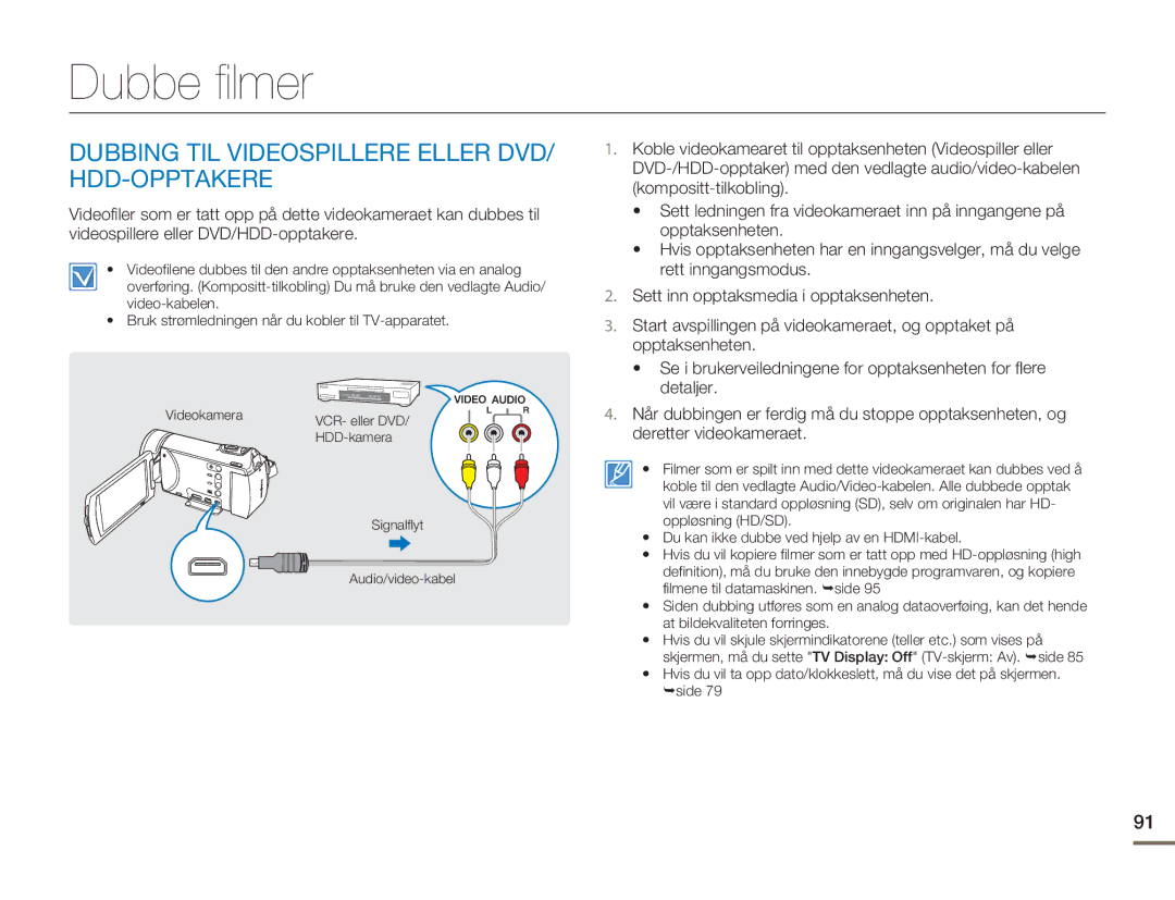 Samsung HMX-H303BP/EDC, HMX-H300BP/EDC, HMX-H300RP/EDC Dubbe filmer, Dubbing TIL Videospillere Eller DVD/ HDD-OPPTAKERE 