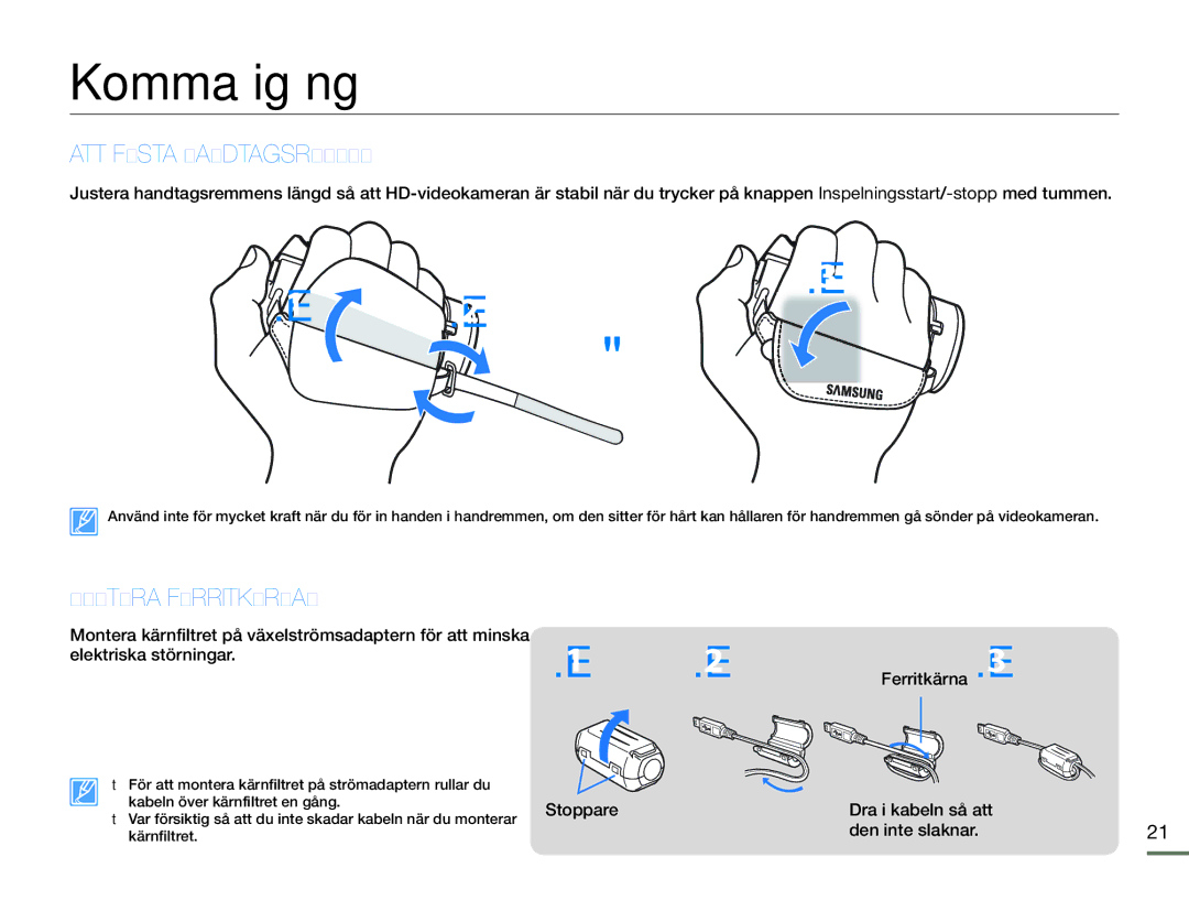 Samsung HMX-H300RP/EDC, HMX-H300BP/EDC, HMX-H300SP/EDC, HMX-H303BP/EDC manual Komma igång 