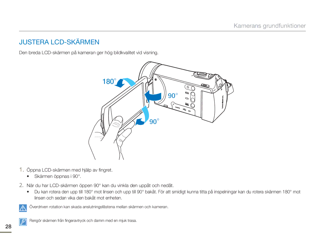 Samsung HMX-H300BP/EDC, HMX-H300RP/EDC, HMX-H300SP/EDC, HMX-H303BP/EDC manual Justera LCD-SKÄRMEN 