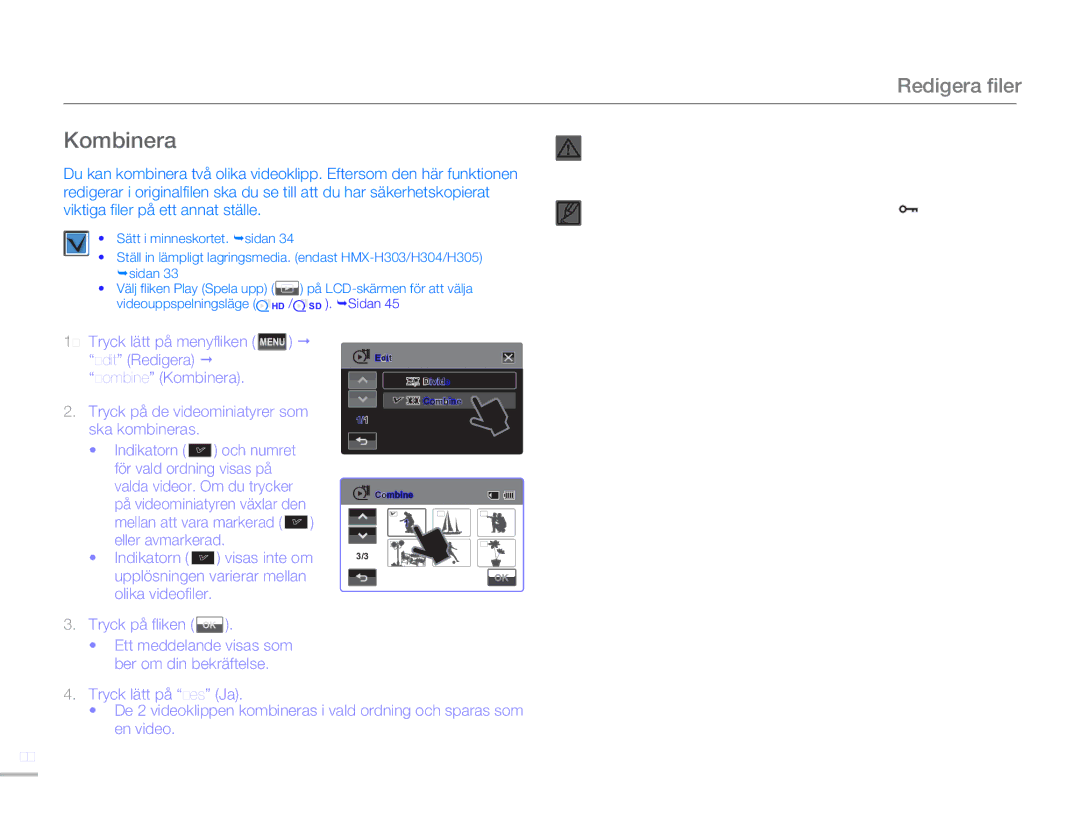 Samsung HMX-H300SP/EDC, HMX-H300BP/EDC, HMX-H300RP/EDC, HMX-H303BP/EDC manual Kombinera 