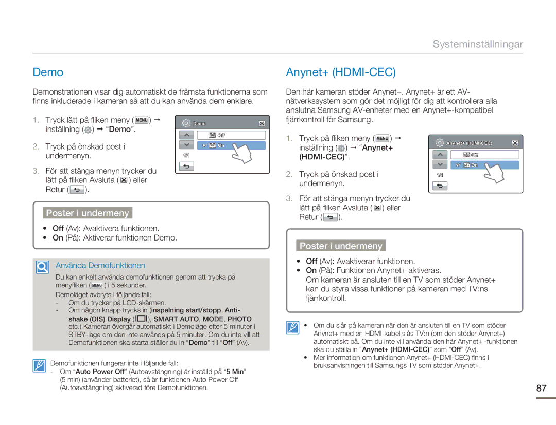 Samsung HMX-H303BP/EDC, HMX-H300BP/EDC, HMX-H300RP/EDC, HMX-H300SP/EDC manual Demo, Anynet+ HDMI-CEC 