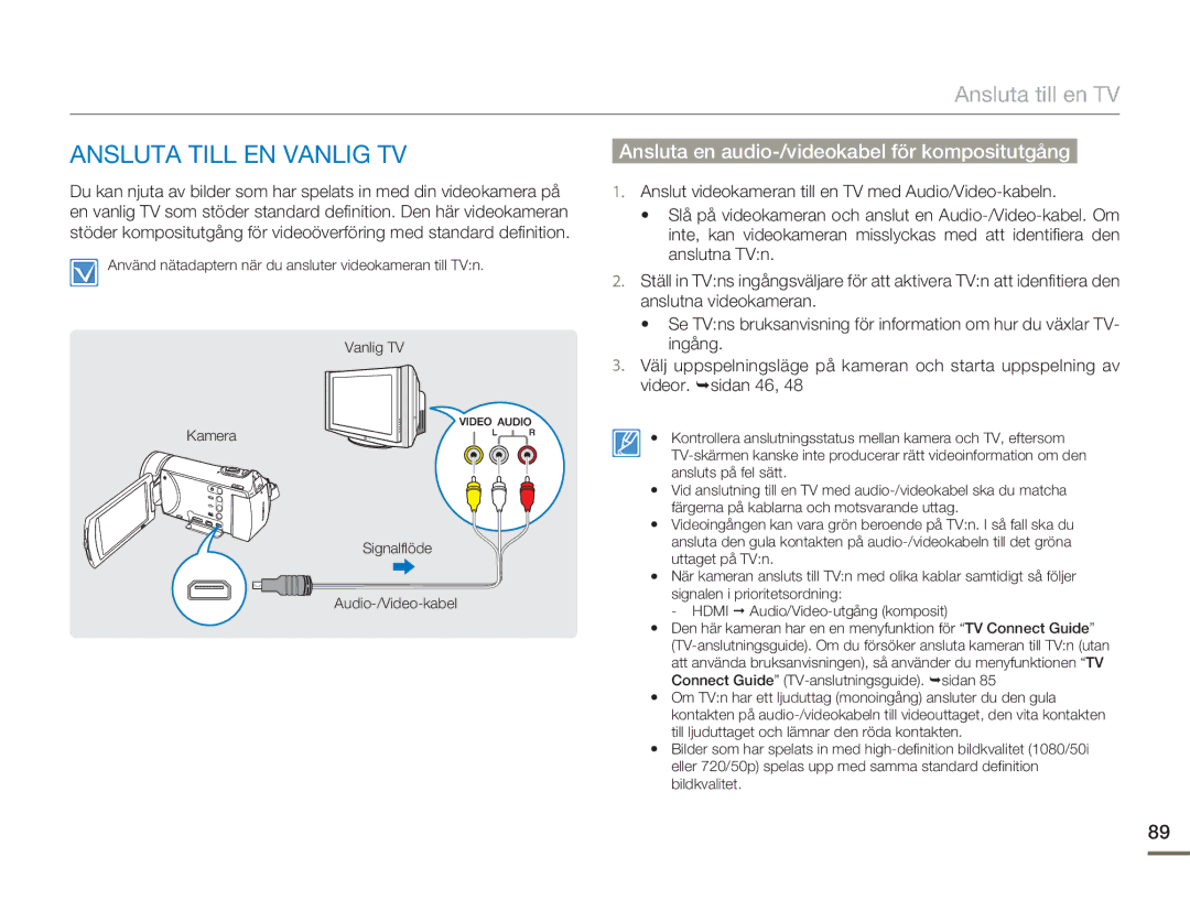 Samsung HMX-H300RP/EDC, HMX-H300BP/EDC manual Ansluta Till EN Vanlig TV, Ansluta en audio-/videokabel för kompositutgång 