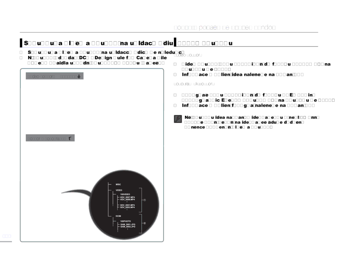 Samsung HMX-H300BP/EDC, HMX-H300RP/EDC Struktura složek a souborů na ukládacím médiu, Formát souboru, 100, Video soubory 