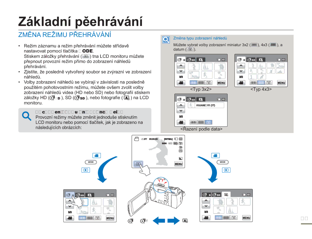 Samsung HMX-H300RP/EDC, HMX-H300BP/EDC, HMX-H304BP/EDC Základní přehrávání, Změna Režimu Přehrávání, Typ, Řazení podle data 