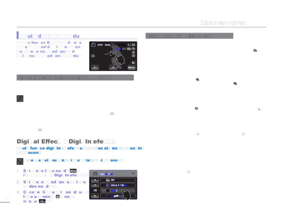 Samsung HMX-H300BP/EDC Digital Effect Digitální efekt, Použití dotykového bodu, Příklady 9 možností digitálního efektu 