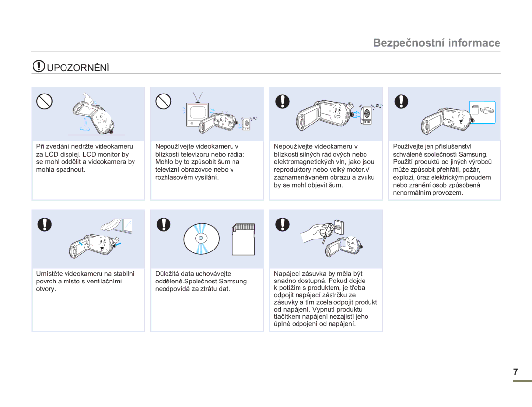 Samsung HMX-H300SP/EDC, HMX-H300BP/EDC, HMX-H300RP/EDC, HMX-H304BP/EDC manual Bezpečnostní informace 