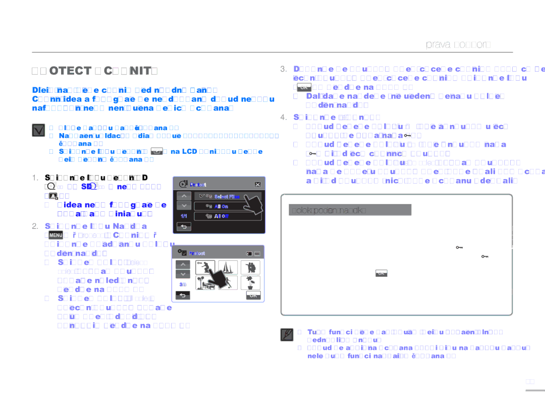 Samsung HMX-H300SP/EDC, HMX-H300BP/EDC, HMX-H300RP/EDC, HMX-H304BP/EDC manual Úprava souborů, Protect Chránit 