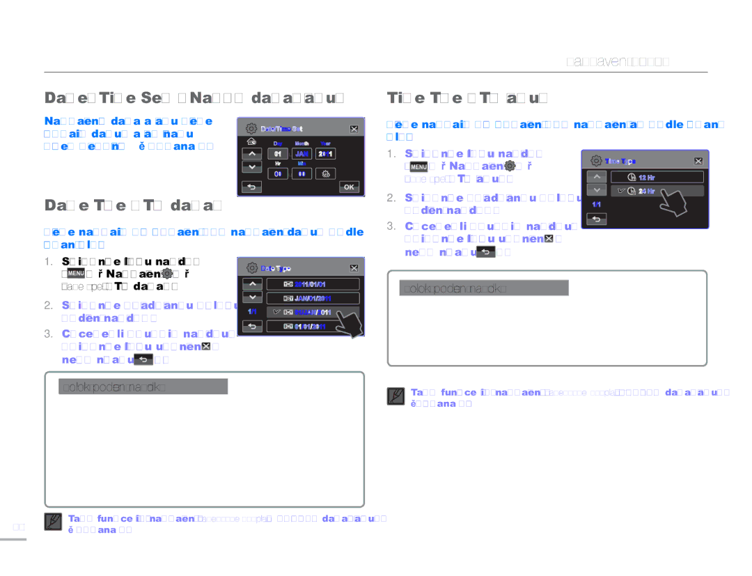 Samsung HMX-H304BP/EDC manual Date/Time Set Nast. data/času Time Type Typ času, Date Type Typ data, „Time Type Typ času 